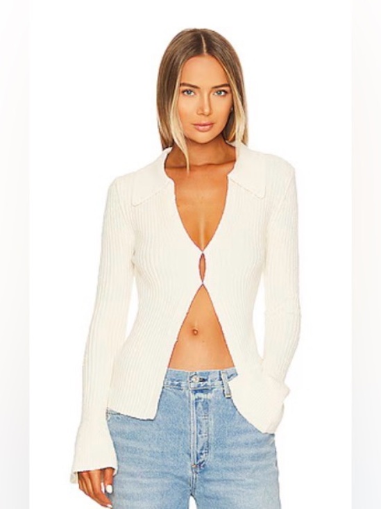 Song of Style Sweaters - Song of Style Juliet Ribbed Cardigan Cream Fitted Flare Sleeve M